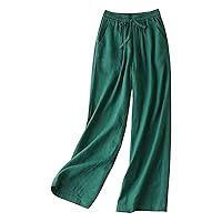 SNKSDGM Women Wide Leg Cotton Linen Pants Dressy Elastic High Waist Palazzo Pants Oversized Loose Flowy Trousers with Pocket