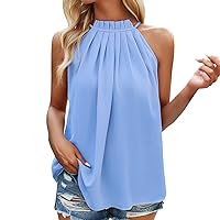 Brown Shirts for Women Women's Solid Color Vest Halter Neck Temperament Commuting Casual Sleeveless Top Fit Mo