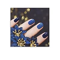 Posters Beauty Salon Nail Salon Decor Poster Exquisite Blue Manicure Eyelash Salon Wall Art Canvas Painting Posters And Prints Wall Art Pictures for Living Room Bedroom Decor 28x28inch(70x70cm) Unfra