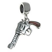 Queenberry Sterling Silver Old Western Magnum Revolver Pistol European Bead Charm