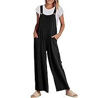 ANRABESS Womens Jumpsuits Overalls Wide Leg Casual Summer Outfits Linen Rompers Jumpers Sleeveless Straps 2024 Clothes