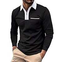 Athletic Polos Shirts for Men Quarter-Zip Casual Slim Fit Workout Golf Tee Shirts V Neck Long Sleeve Collared T-Shirt
