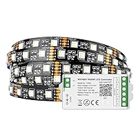 5050 RGBW RGB+Warm White(2700K-3000K) 4 Colors in 1 LED DC12V 16.4ft 60LEDs/m Multi-Colored LED Light IP30 Black PCB,C04W RGBW 2.4GHz WiFi Alexa Google Home APP Controller Kit(NO Adapter)