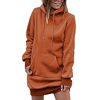 Women's Color Block Hooded Sweatshirt Dress Lightweight Drawstring Long Sleeve Hoodie Dress with Kangaroo Pocket