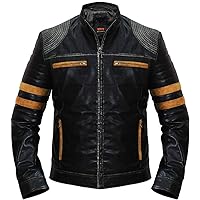 Black Leather Jacket Mens - Cafe Racer Real Lambskin Mens Distressed Motorcycle Jacket