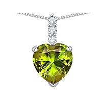 Solid 14K White Gold 8mm Heart Shaped Three Stone Pendant Necklace