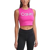 Calvin Klein Womens Performance Cropped Logo Top,Berry,X-Large