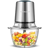 Electric Food Processor,Food Chopper with Garlic Peeler and Titanium Coating Blades, 5 Cup Glass Bowl for Vegetables Fruit Salad Onion Garlic Meat Ice Chopper, Silver
