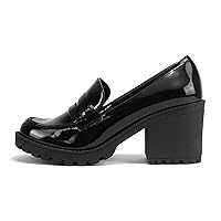 Soda “Kinder” ~ Women Slip On Chunky Mid Heel Lug Sole Penny Loafer Shoe