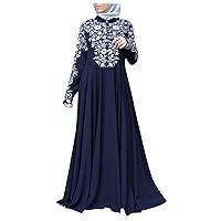 Dresses for Women 2024 Casual Spring Purple, Arab Kaftan Abaya Muslim Maxi Women Stitching Dress Lace Dress Wo
