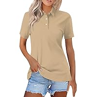 Going Out Tops for Women Short Sleeve Collared Blouses Printing V Neck Button Polo Shirts Loose Summer Tops