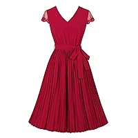 Wellwits Women's Lace Low Back Pleated Gothic Cocktail Vintage Dress