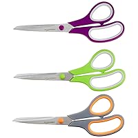 Multipurpose, Comfort Grip, PVD Coated, Stainless Steel Office Scissors, 3-Pack, Purple, Green & Gray