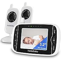 HelloBaby Baby Monitor with 2 Cameras - Monitor no WiFi Baby Monitor with Camera and Audio,Video Baby Monitor,Night Vision 2-Way Audio Fully Remote Pan & Tilt 2X Zoom Temperature,ECO Mode,8 Lullabies