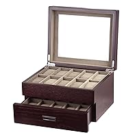 Double-Layer 20-Slot Men's Watch Case, Large-Capacity Women's Jewelry Bracelet Storage Box, Transparent Flip Cover with Drawer Brown 0104B