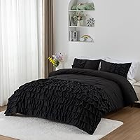 Holawakaka Black Waterfall Ruffle Comforter Set Full Size Multi-Layers Ruffled Shabby Chic 3PCS Bedding Set for Girls Women