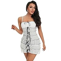Multitrust Women Spaghetti Strap Y2K Mini Dress Ruched Layered Going Out Dress Sleeveless Short Dress Party Cocktail Dresses