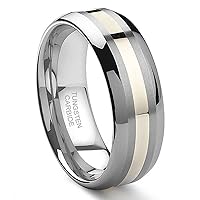 8MM Tungsten Carbide 14K Yellow Gold Inlay Wedding Band Ring Size 7-15.5
