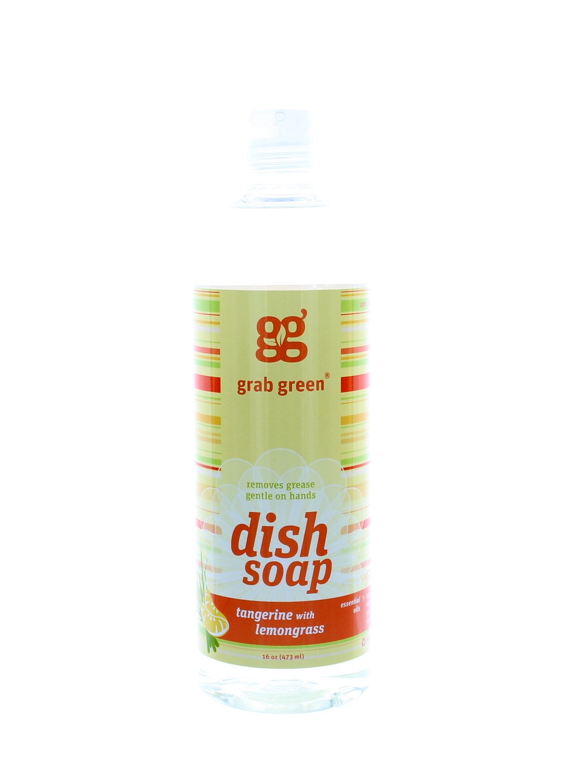 Grab Green Natural Liquid Dish Soap, Biodegradable, Tangerine with Lemongrass, 16 Ounce Bottle Pack of 2