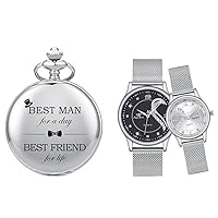 SIBOSUN Best Man for Wedding or Proposal - Engraved Best Men Pocket Watch Couple Watch with Luxury Rose Gift Box His and Hers Watch Valentine's Romantic Men and Women Wrist Watches