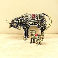 Brass Cow with Calf Statue in Bronze by Classic Animal Figurine Maker