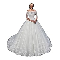 Half Sleeve Ball Gown Wedding Dress for Bride 2020 Off Shoulder Lace Tulle Bride Bridal Gowns