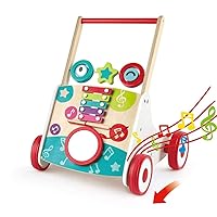 Hape Wooden Push and Pull Music Learning Walker| Multiple Activities Center for Toddlers Ages 10 Months and Up