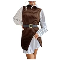 Women's Sweater Vest V-Neck Solid Color Casual Half High Collar Sleeveless Vest Vintage Knitting Sweater, S-L