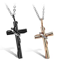 OIDEA 2 Pcs Stainless Steel His Hers Cross Pendant Necklace Black, Gold, Silver