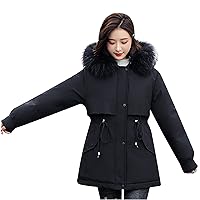 Women's Drawstring Waist-Defined Parka Winter Faux Fur Hooded Outerwear Long Sleeve Warm Soft Casual Long Coats