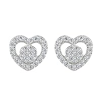 Created Round Cut White Diamond 925 Sterling Silver 14K White Gold Over Diamond Cluster Heart Stud Earring for Women's & Girl's