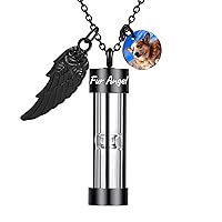 Personalized Timeless Hourglass Ashes Necklace with Engraving Text/Angel Wing/Birthstone/Round Photo Tag Memorial Cremation Urn Jewelry Keepsakes for Men/Women/Pet Ashes