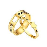 Custom4U 2pcs Matching Promise Rings for Couples Custom Name Engraved Wedding Rings Set for Him and Her Love Heart Anniversary Birthday Valentines Day Couple Rings for Men Women (with Gift Box)