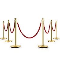 Stainless Steel Stanchion, Red Carpet Ropes and Poles 6Pcs, Crowd Control Barriers, Post Queue with 5Pcs Velvet Rope, Crown Top Sand Injection Hollow Updated Base Carpet Runner for Party