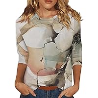 Women's Tops, Women's Fashionable Casual Three Quarter Sleeve Printed Collar Pullover Top