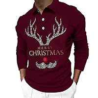 Mens Christmas Reindeer Polo Shirt Half Button Casual Xmas Pullover Tops Lapel Collar Sports Tennis Golf Sweatshirts