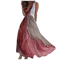 Maxi Dress Womens Trendy Sleeveless Casual V Neck Women's Fashion Floral Print Loose Line Outdoor Swing Streetwear