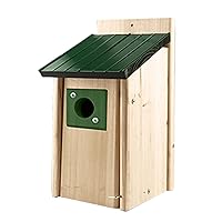Woodlink Outdoor Bluebird Weather Resistant Natural Cedar Nesting Bird House Box with Predator Guard, Easy Open Latch, and Metal Roof