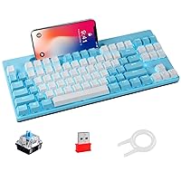 75% Wireless Mechanical Keyboard, BT5.0/2.4G/USB Wired-Tri-Mode, US Layout TKL 87 Keys, Rechargeable 3300 mAh Battery ICE Blue Backlight Gaming Keyboard For Typists Gamers (White-Blue/Blue Switch)