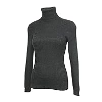 Women's Soft Baby Alpaca Blend Knitted Turtleneck Ribbed Sweater Two Braids Design