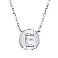 Suplight Necklace 925 Sterling Silver Round Pendant A to Z Letters Matt Brushed with Cubic Zirconia Decorated 45 cm Initial Alphabet Clavicle Chain Gold-Plated Gift for Women Girls