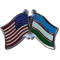 AES Wholesale Pack of 50 USA American & Uzbekistan Country Flag Bike Hat Cap Lapel Pin