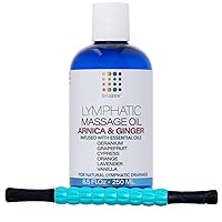 Arnica Ginger Lymphatic Drainage Massage Oil & Post Liposuction Massage Roller Stick Bundle, for Fibrosis Treatment, Manual Lymph Drainage & Post Surgery Recovery