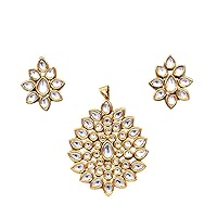 Elegant Sparkling Pendant with Drop Stud Earrings Gold 18K Gold Plated Kundan Stone Embellished Traditional Ethnic Fusion Collection Fashion Jewellery Set for Women and Girls