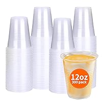RACETOP Plastic Disposable Cups 12 oz 300 Pack, Clear Plastic Cups Bulk, Cold Drinking Party Cups, Transparent for Wedding,Thanksgiving, Christmas Party
