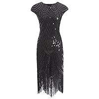 Womens Plus Size 1920s Vintage Fringed Gatsby Sequin Beaded Tassels Hem Flapper Dress