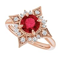 Round Cut 3 CT Selene Goddess Engagement Ring 925 Silver/10K/14K/18K Solid Gold Galaxy Red Ruby Ring Lunar Genuine Ruby Ring North Star Ruby Ring July Birthstone Ring
