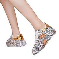 Women Sneakers Crystal Platform Shoes Lace Up Sneakers for Women Flat Rhinestones Casual Shoes,Silver-35 EU
