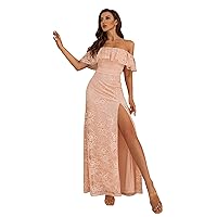 Angel-fashions Women's Off Shoulder Ruffles Lace Slit Long Mermaid Evening Dress