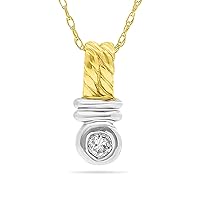 14k Two-Tone White And Yellow Gold Diamond Solitaire Pendant Necklace, Birthstone of April, 18 Inch Chain.